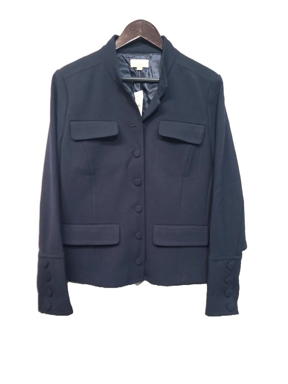 LOFT Twill Military-Style Mandarin Collar Jacket Size 14 Navy NWT